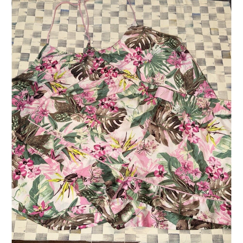 Victoria’s Secret Satin Cami Style Pajama Set Jungle Print Fern Top XL Bottom M